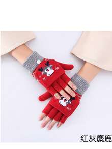 Guantes de Navidad para mujer, invierno, de medio dedo, reversibles, aislados, cálidos, de punto, de lana, con diseño de dibujos animados, con dedos descubiertos, para estudiantes, atuendo de Acción de Gracias, Navidad, invierno, equipo de invierno, guantes de oso, Navidad