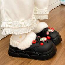 Pantuflas interiores cálidas con diseño de tomate de dibujos animados para mujeres, pantuflas de casa de punta cerrada de EVA para el hogar, dormitorio, otoño/invierno