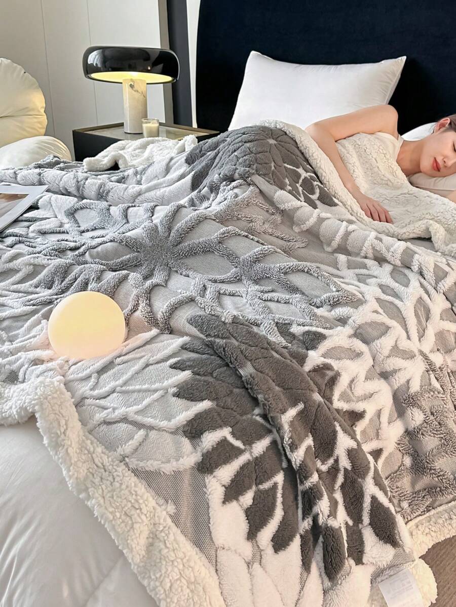 1 pieza Manta de estilo bohemio de doble capa gruesa de felpa jacquard sintética, suave y cálida, reversible para cama, sofá, oficina, coche, viaje, picnic, fiesta, todo el año