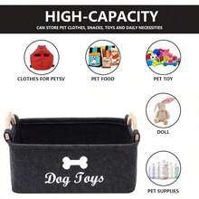 Storage Basket With Wooden Handle, Pet Gear Storage Basket, Cute Pet Bone Pattern, - Perfect For Storing Pet Gear, Blankets, Leashes, Treats And Other Items - màu đen - Xem 1