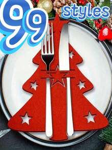 12pcs/24pcs Felt Christmas Tree Cutlery,Christmas Tree Cutlery Fork Pouch Cutlery Decorations Felt Fabric Christmas Party Table Decorations, Christmas Cutlery Storage Bag,Santa Hat Silverware Holder,Christmas Knife And Fork Cover,Christmas Tableware Holder
