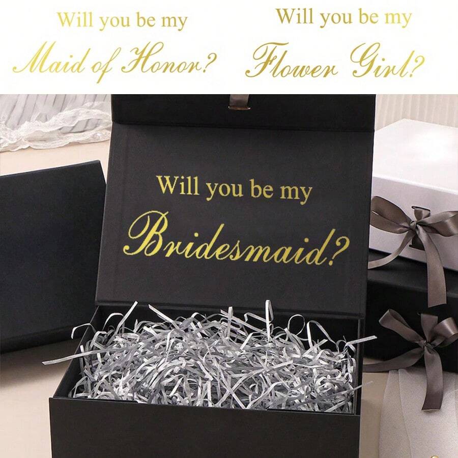 Chỉ 1 miếng dán phụ kiện đám cưới, miếng dán hộp quà tặng phù dâu, miếng dán vinyl chống thấm nước có thể tháo rời câu nói "Em sẽ làm phù dâu của anh chứ", trang trí hộp quà cưới - Vàng - Xem 1