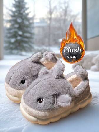 Pantuflas esponjosas para mujer, zapatos de diseñador de lujo planos para el hogar, zapatillas de tiburón lindas de invierno para chicas, calzado cálido para interiores, pantuflas envolventes para pareja