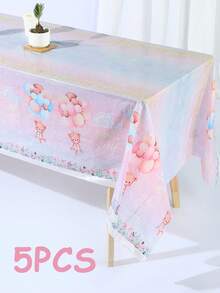 3pcs 137*274CM/53.94*107.87IN Disposable Tablecloth, Waterproof And Oil-Proof PE Material, Dreamy Sweet Style With Pink & Blue Gradient Background, Decorated With Teddy Bears, Balloons And "Boy Or Girl" Text, Suitable For Gender Reveal Party Decoration - Multicolor - View 12