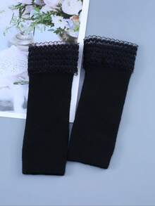 1 paire de manchettes sans doigts décoratives en dentelle tricotée élastique à la mode, convient comme accessoire vestimentaire pour femmes et filles