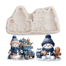 قالب سيليكون على شكل رنة وآدم الثلج، مستخدم لصنع الكيك والحلويات والبسكويت والصابون والسكر والبودنج والشوكولاتة والحلوى الصلبة والشموع، مناسب لصناعة الشموع