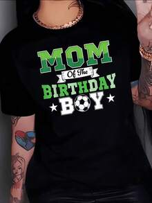 Casual Blouses For Women. Graphic Celebrating A Proud Mother On Her Son's Birthday With A Football And Stars Theme. Women's T-Shirt, 100% Cotton. - 紅色 - 查看 9