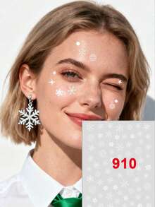 1pc Christmas Makeup Temporary Tattoo, White Snowflake, Star, Christmas Face Sticker, Carnival Party Christmas Facial Makeup Realistic Tattoo Sticker