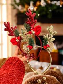 2 piezas de diademas con cuernos de reno de Navidad para mujer, tocados brillantes de reno, adecuados para fiestas, festivales, decoraciones de Año Nuevo, Halloween, decoraciones navideñas, artículos esenciales para decoraciones navideñas del hogar