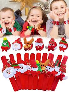 1/4/6/9/12PCS Red Slap Circle Bracelets Santa Elk Kids Gifts Christmas Ornaments 2025 Christmas Party Favor Xmas Gifts 2026 New Year Decor