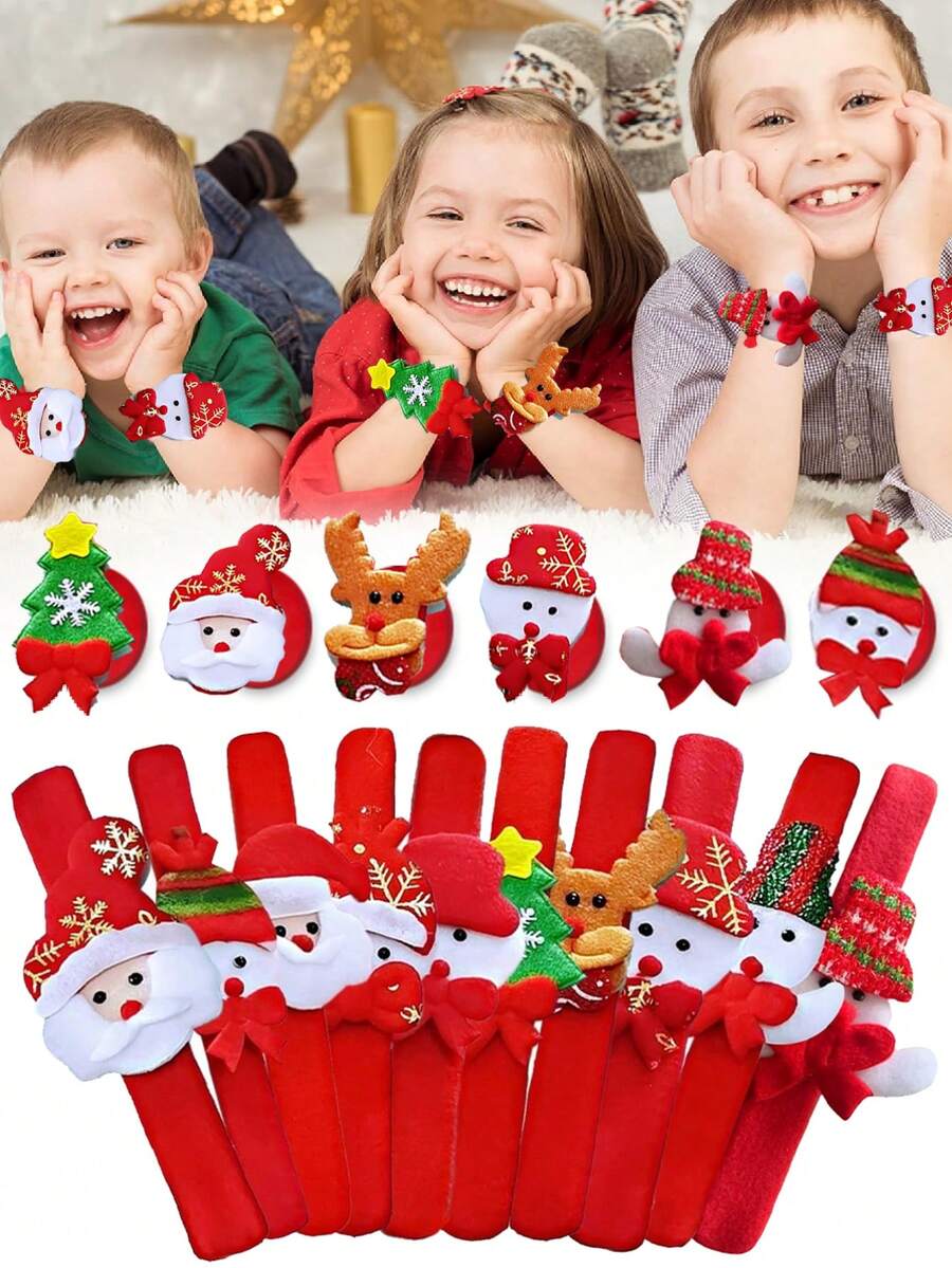1/4/6/9/12PCS Red Slap Circle Bracelets Santa Elk Kids Gifts Christmas Ornaments 2025 Christmas Party Favor Xmas Gifts 2026 New Year Decor