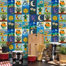 24 Floral Tile Stickers, 4x4 Inches, European Style, Peel And Stick, Waterproof PVC Tile Stickers, Farmhouse Style Kitchen And Bathroom Backsplash Decoration - Blue - View 2
