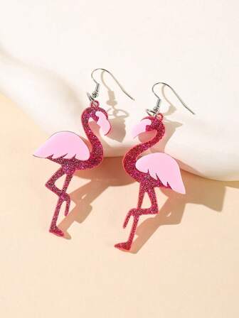 1 对亚克力粉色火烈鸟耳环，适合圣诞节、日常佩戴和多种场合