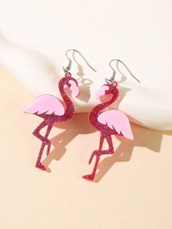 زوج من أقراط الفلامنجو الوردية من الأكريليك، مناسبة للارتداء في عيد الميلاد والاستخدام اليومي والمناسبات المتعددة