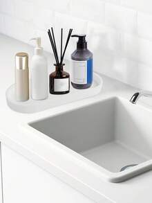 1/2pcs White Marble Silicone Tray, Bathroom Vanity Storage Tray, Bathtub Tray Decoration, Silicone, Kitchen Stand Waterproof Small Storage Tray For Dressing Table Soap Shampoo Candle Towel Plant Jewelry Ring Desk Home Decor For Women Storage Organizer Travel Holiday Essential Fall Decor Autumn Halloween