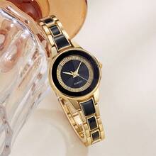 1 件时尚奢华品牌女士手表金色优雅女士不锈钢表带圆形石英腕表适合日常佩戴节日不锈钢珠宝腕表 - 均碼 - 查看 4