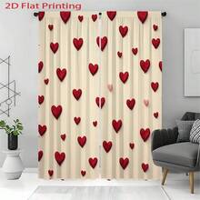 2pcs Heart Pattern 2D Flat Print Curtains, Red & Pink Home Decor. Polyester Fabric Curtains With Rod Pocket, Elegant Design Suitable For Living Room, Bedroom, Study, Kitchen, Patio - Multicolor - View 8