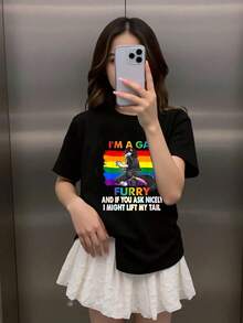 Young Girl Pink Cute Cartoon Puppy Casual Pattern Short Sleeve T-Shirt, Comfortable Summer,Graphic Tee,Anime T Shirt,Y2k. - 黑色 - 查看 1