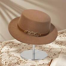 Womens Winter Fedora Hats Solid Color Retro Buckle Belted Wool Hat Felt Jazz Hat For Daily - Khaki - View 5