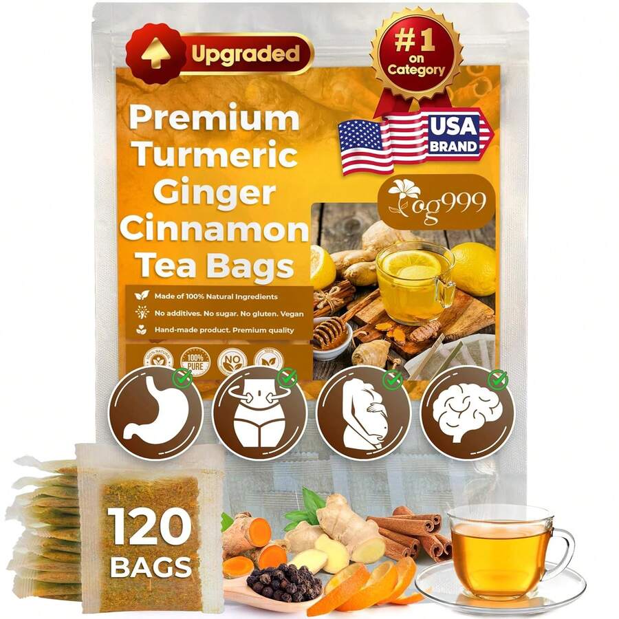 TOG999, 120 Bags Premium Turmeric Ginger Cinnamon Tea. Upgraded Version. Improve Digestion, Support Brain, Weight, Skin And Sleep. -Conscious Tea Bags. No Sugar, No Caffeine, No Gluten, Vegan. - 120個茶包 - 查看 1