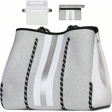 Large Multipurpose Neoprene Beach Tote Bag With Inner Pocket Women/Pool - A4-灰色-升級版 - 查看 6