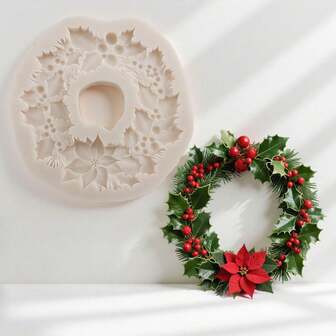 Christmas Wreath Silicone Mold For Christmas Cake Decorating & Christmas Clay Crafts For Use With Fondant, Gum Paste, & Air Dry Clay From Christmas Molds Suitable For Candle Making