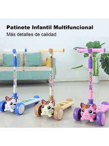 Patinete 2 en 1 para niños, triciclo con 3 ruedas, adecuado para niños y niñas de 3 a 8 años. Ajustable en altura y asiento, plataforma antideslizante ancha, más  para principiantes Patinete infantil plegable y elevable - azul-1N - Ver 6