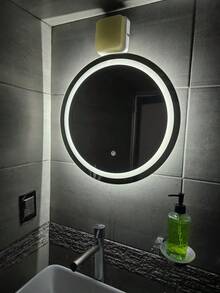 Espejo LED blanco de 60 cm, espejo de baño esmerilado, espejo inteligente antivaho redondo, con luz ajustable a 3 colores, instalación vertical/horizontal, decoración de pared, decoración del hogar, espejo de pared, espejo para habitación, decoración de baño, decoración de sala de estar - Tipo de Enchufe A USA (110-127V) - Ver 2