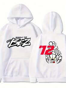 Marco Bezzecchi Motorcycle Race 72 Men's Hoodie - Racing Design Number 72, Embossed Printed Lettering, Loose Fit Sweatshirt For Motorcycle Enthusiasts, Autumn/Winter Casual Wear (Machine Washable) ZKH0 - 白色 - 查看 6