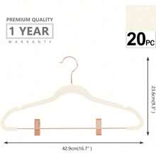 Premium All Black Velvet Pants Hangers With Adjustable Clips (Pack Of 20) Slim Skirt Hangers- Non Slip Felt Outfit Dress- Black Hooks,Space Saving Shirt Clothes -END - 象牙色/玫瑰金 - 查看 2