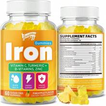 2 Pack Iron Gummies With Multivitamin For Adults &Amp; Kids – Packed With Vitamin B6, B12, C, Zinc, And Folate – For Blood Health &Amp; Energy Boost – Pineapple Flavor, Vegan-Friendly, 120 Gummies - Flavor NameA - 查看 1