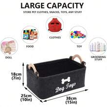 Storage Basket With Wooden Handle, Pet Gear Storage Basket, Cute Pet Bone Pattern, - Perfect For Storing Pet Gear, Blankets, Leashes, Treats And Other Items - màu đen - Xem 4