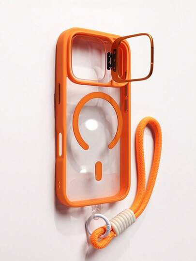 1个豪华镜头框支架磁吸手机壳+短挂绳，兼容 17 Pro Max/16/15/14/13/12 Pro Max Plus，支持无线充电，防震盔甲框透明保护壳带镜头玻璃