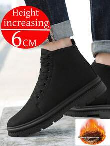 3-Inch Thick Sole Casual Rubber Lace-Up Elevator Boots, Outdoor Ankle Boots For Men, Warm Plush Lining, Dark Punk Style, Sizes 37-44 - Black - View 1
