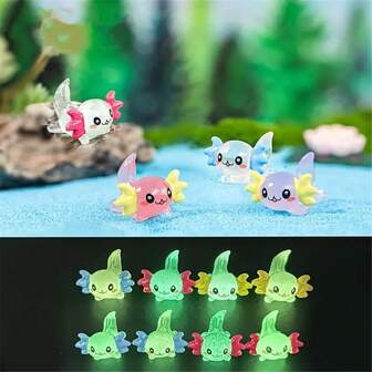Set de 8/16 figuras de axolotl mexicano que brillan en la oscuridad - Decoración de escritorio de resina luminosa coleccionable de axolotl, estatuas de animales multicolor lindas, adecuadas para paisaje en miniatura, accesorios de jardín de hadas