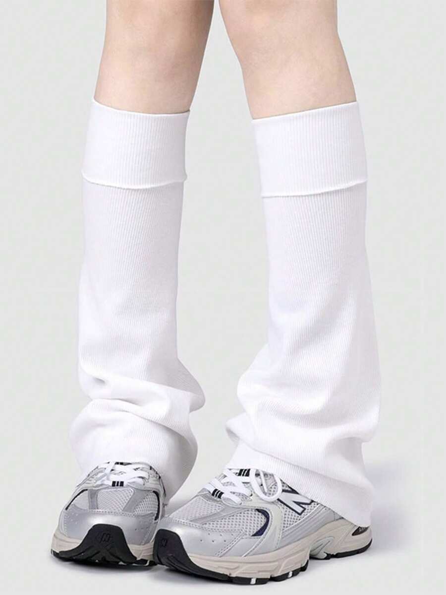 Damskie, nowe, seksowne, jednokolorowe, dzianinowe ocieplacze na nogi Y2K na jesień/zimę, rozszerzane, z wysoką elastyczną cholewką, do noszenia warstwowego, ciepłe