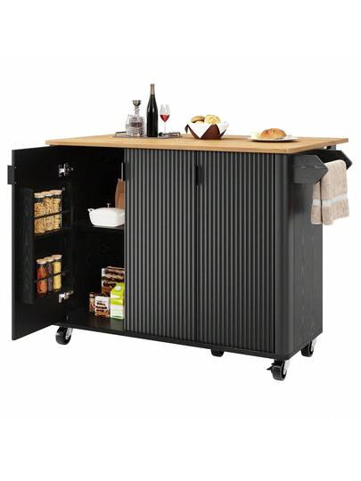 Kitchen Trolley Towel Rail, Spice Rack Adjustable Dividers, Mobile Isl Wheels Doors, Buffet, Trolley, Ideal Dining Room view 8