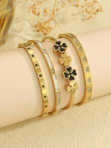 1/4pcs 18K Gold Plated Zirconia Chain Bracelet Set, Hypoallergenic Luxury Stackable Bracelets, Gifts For Women, Couples, Friends - Multicolor - View 8