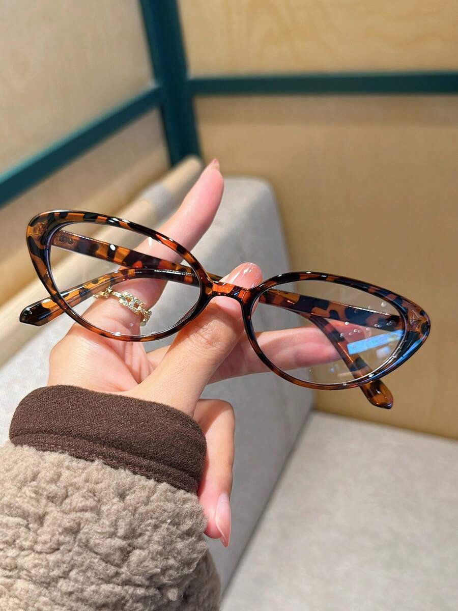 1/2pcs Women Plastic Solid Color Y2K Retro Cat Eye Casual Daily Commute Women Leopard Print Flat Lens Computer Glasses - Multicolor - View 1