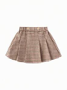 Balabala Girls' Short Skirt, Girls' Plaid Pleated Skirt, Autumn And Winter Wool Skirt - Brown Tone - View 1