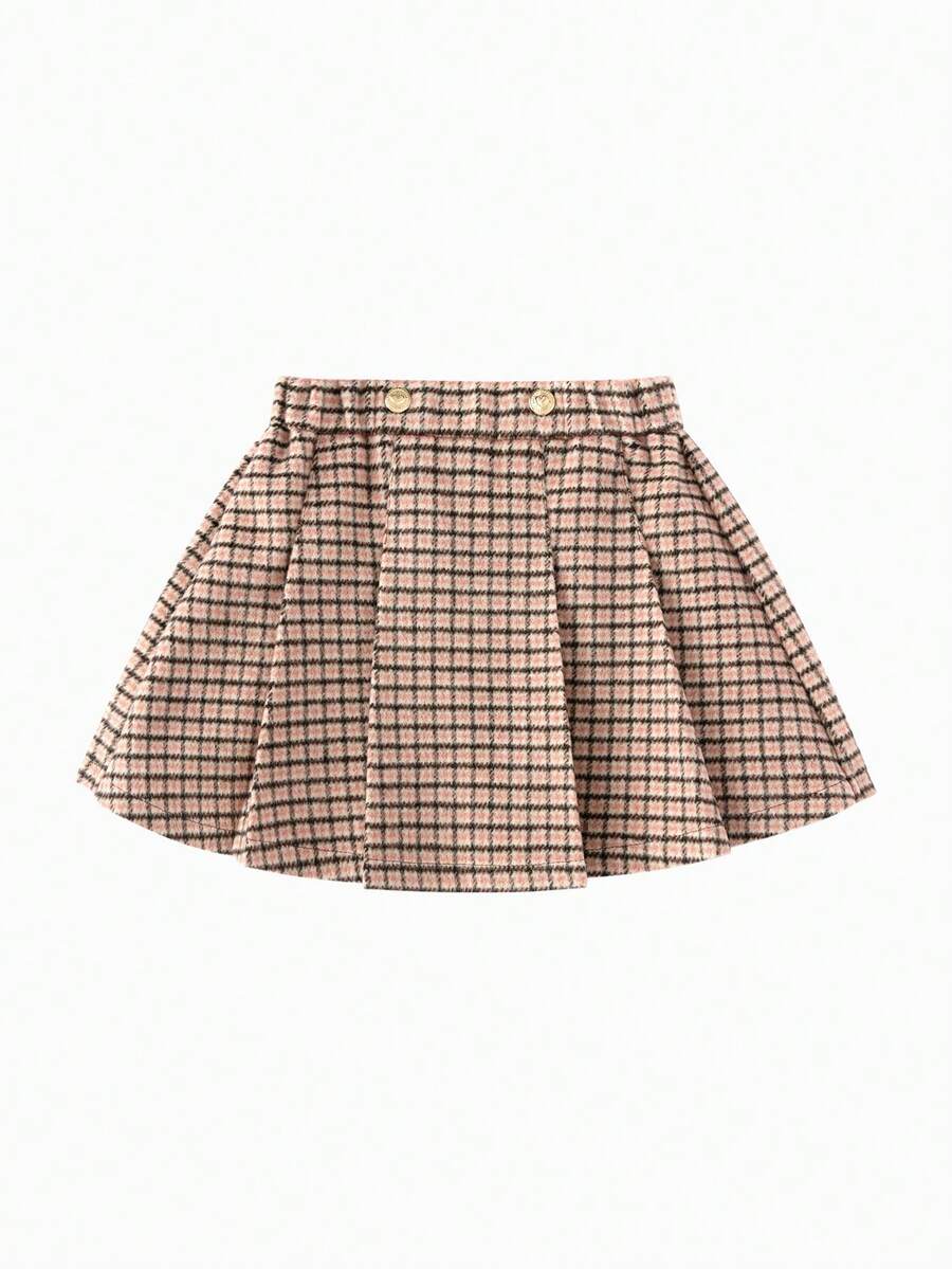 Balabala Girls' Short Skirt, Girls' Plaid Pleated Skirt, Autumn And Winter Wool Skirt - Brown Tone - View 1
