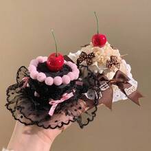 Cake Hair Clip Birthday Atmosphere Headband Fashion Party Hairpin Hair Accessory, Lolita Cherry Hair Accessory Bowknot With Cherry Elements Full Of Sweet Girly Feel - 黑森林蛋糕髮夾 - 查看 4