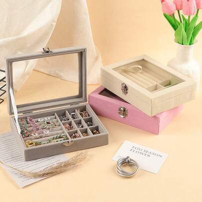 Caja de almacenamiento de joyas con 9 compartimentos con cierre, acolchado suave y tapa de - Forro de terciopelo, bandeja para anillos/aretes/collares, estructura adecuada para el hogar, viajes y exhibición - Caja de joyas con protección contra enredos y resistente a arañazos, diseño de partición desmontable, esencial para viajes