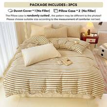 1 Set Autunno/Inverno Copripiumino in Velluto di Latte a Righe 3 Pezzi (1 Copripiumino + 2 Federe, Piumino e Cuscini Non Inclusi), Design Semplice, Spesso e Caldo, Lavabile in Lavatrice, 180gsm, Angoli Sagomati, Misura Singola/Matrimoniale