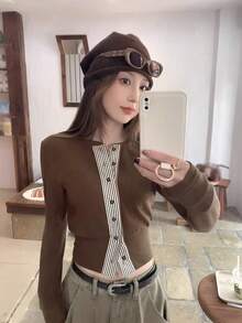 Stylish French Chic 2 In 1 Top, Women's New Autumn Undershirt Design, Niche - Brown - View 2