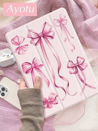 1 Pc Pink Bow Tablet Case & Kindle E-Book Case Compatible With IPad 10th Generation, IPad 10.2/Mini6/Mini7/9.7 Inches, Compatible With Samsung Galaxy Tab A9 Plus, Kindle (11th Generation-2024 Release)(6 Inch), Kindle Paperwhite 12th Gen 2024, Great Holiday Gift, Stylish And Simple Pattern.
