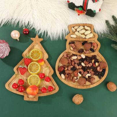 1 件圣诞圣诞老人帽木制餐盘木制托盘配菜托盘桌面餐盘，圣诞节餐桌装饰用品