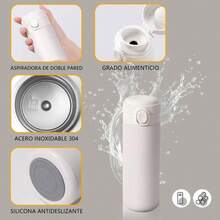 Termo de Caf de 380ml, Botella de Agua de Acero Inoxidable 304 con Tapa, Ligero y Porttil, Hermtica Cero Derrames, Vaso para Cafe Fro y Caliente, Taza de Vaco para Nio, Mujeres - Beis - Ver 6