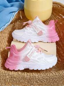 1双男女通用渐变色平底鞋，时尚酷炫儿童软底不透气运动鞋，多功能时尚跑步鞋，适合学生日常穿着，四季皆宜。 - 粉色 - 查看 5