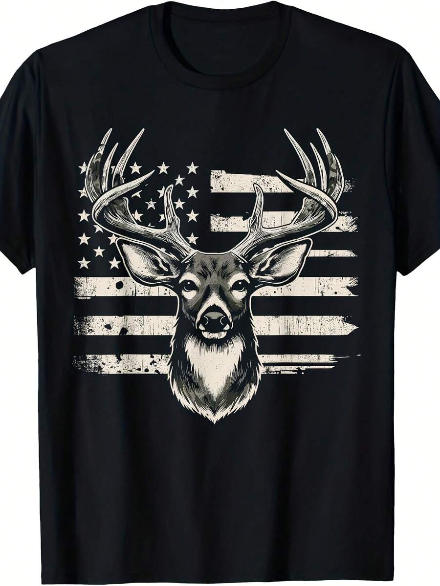 Deer Hunting USA Flag An T-Shirt - Style 18 - View 1